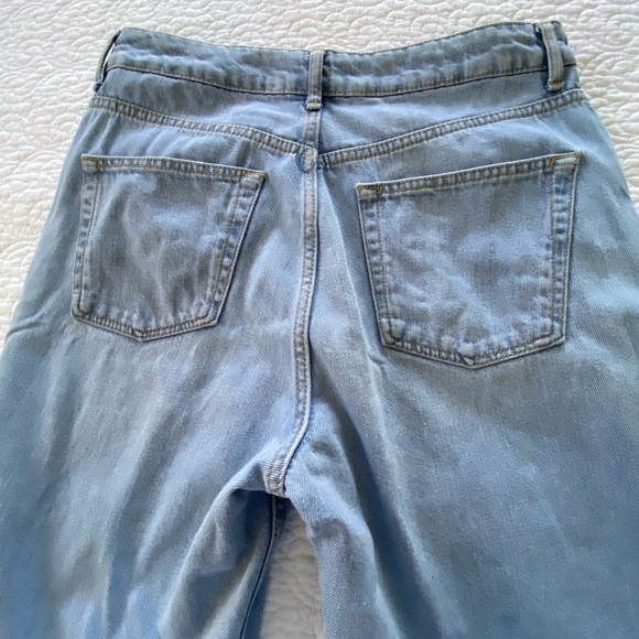 Topshop Moto Mom Jeans Light Wash High Waisted 100% Cotton Rigid Jeans Size 32 - Picture 5 of 11